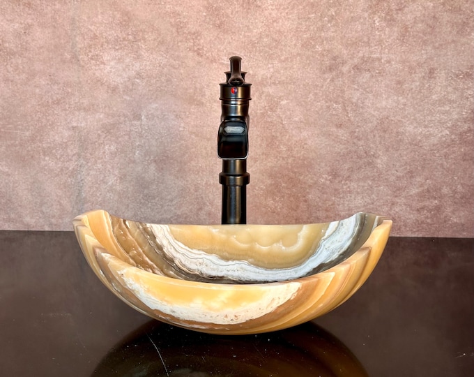 Lavabo de piedra natural - Mármol travertino - Lavabo tallado a mano - Lavabo de tocador para baño - Hecho a mano