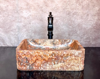 Natural Stone Sink - Rustic Travertine Marble - Hand Carved Vessel Sink - Vanity Bathroom Sink - Handmade- Vessel Sink