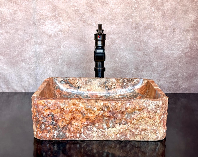 Natural Stone Sink - Rustic Travertine Marble - Hand Carved Vessel Sink - Vanity Bathroom Sink - Handmade- Vessel Sink