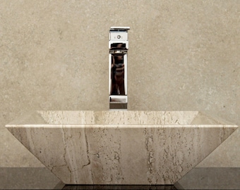 Natural Stone Sink - Vessel Sink - Travertine Marble - Hand Carved- Vanity Sink - Handmade