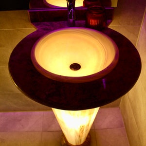 Lighted onyx stone sink, stone pedestal, custom made, handmade