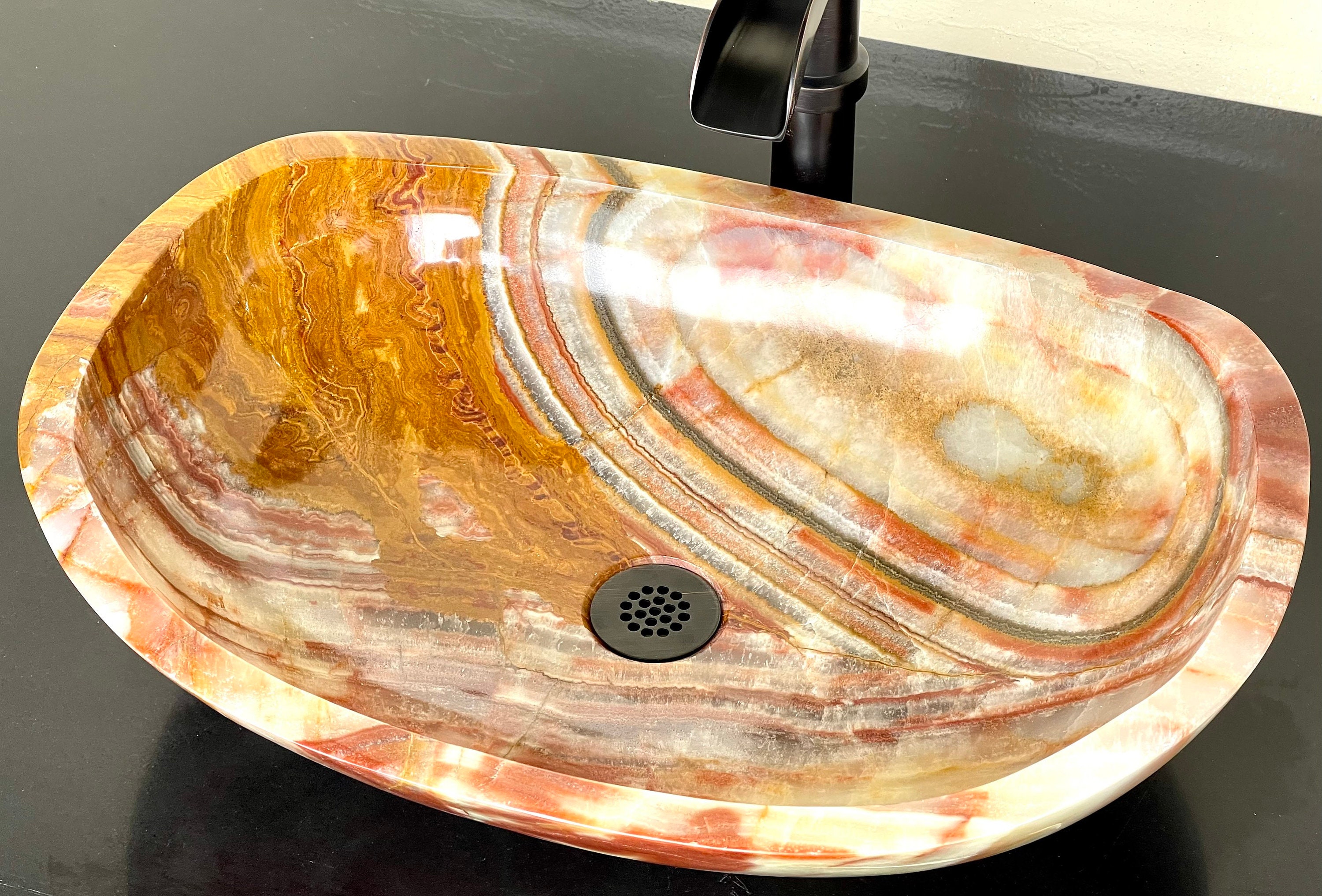 Natural Stone Sink Onyx Hand Carved Vessel Sink Vanity Bathroom