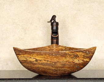 Natural Stone Sink - Rustic Travertine Marble - Hand Carved Vessel Sink - Vanity Bathroom Sink - Handmade