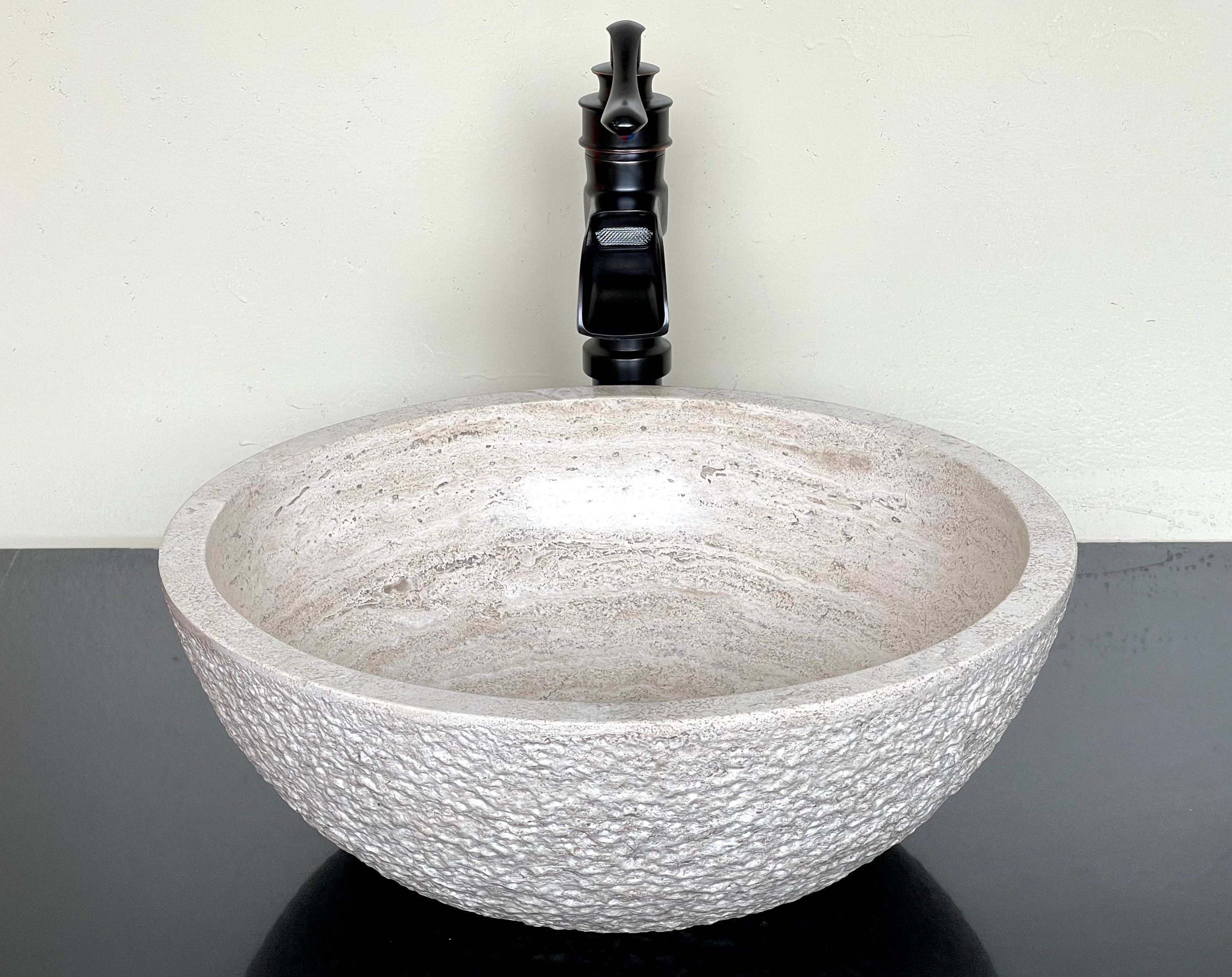 Natural Stone Sink Rustic Travertine Marble Hand Carved Vessel Sink