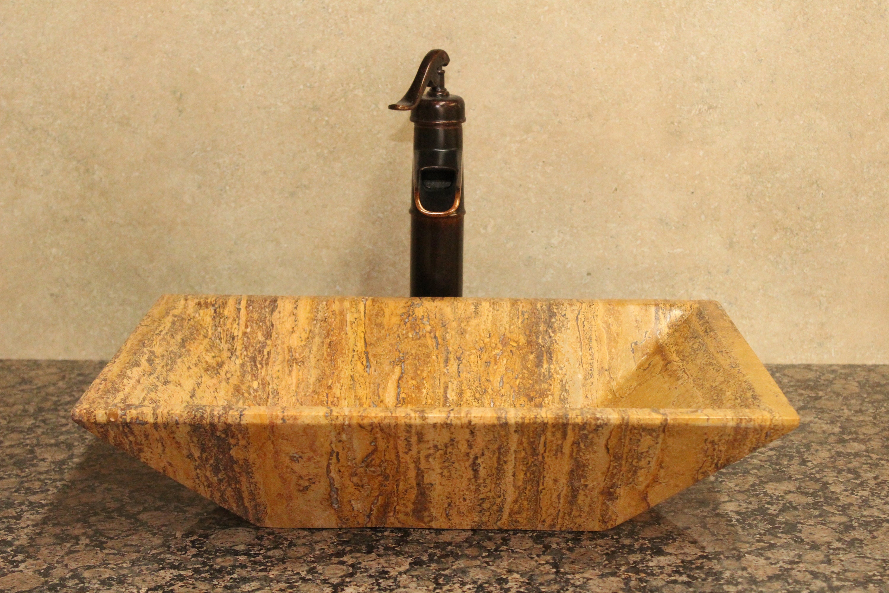 Natural Stone Sink Travertine Marble Hand Carved Vessel Sink