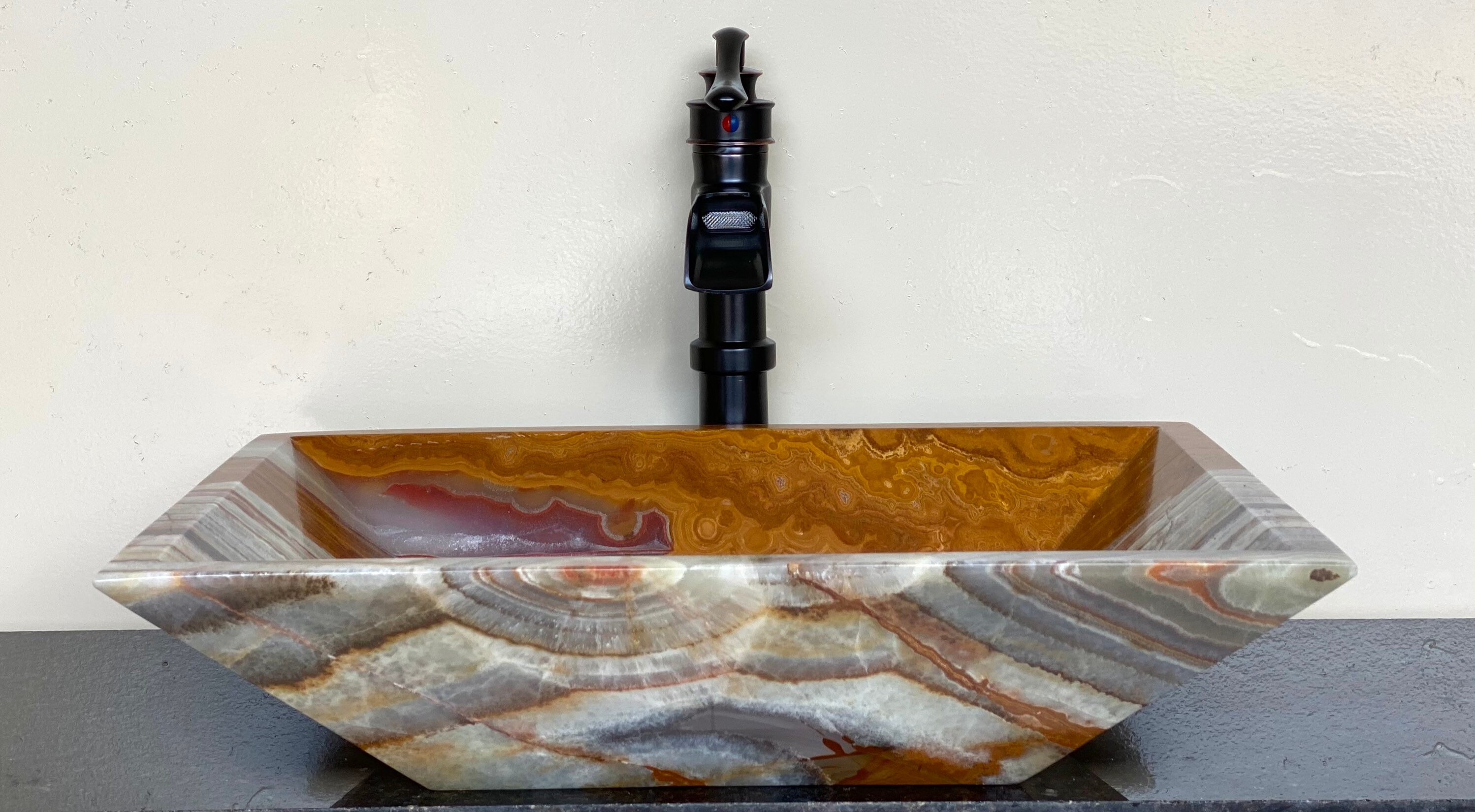 Stone sink onyx vessel sink