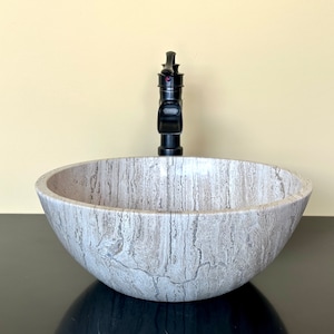 Natural Stone Sink - Travertine Marble - Hand Carved Vessel Sink - Vanity Bathroom Sink - Handmade