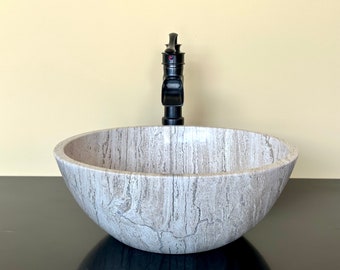 Natural Stone Sink - Travertine Marble - Hand Carved Vessel Sink - Vanity Bathroom Sink - Handmade