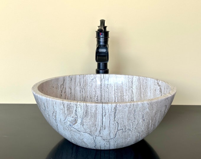 Natural Stone Sink - Travertine Marble - Hand Carved Vessel Sink - Vanity Bathroom Sink - Handmade