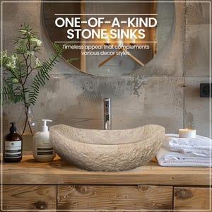 Natural Stone Sink - Rustic Travertine Marble - Hand Carved Vessel Sink - Vanity Bathroom Sink - Handmade