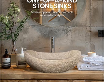 Natural Stone Sink - Rustic Travertine Marble - Hand Carved Vessel Sink - Vanity Bathroom Sink - Handmade