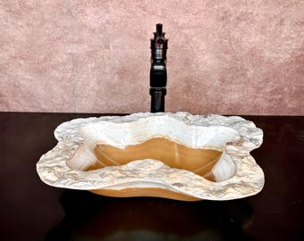 Natural Stone Sink - Onyx Sink - Rustic Travertine Marble - Hand Carved Vessel Sink - Vanity Bathroom Sink - Handmade
