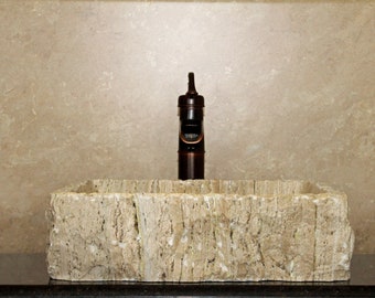 Fregadero de recipiente para baño lavabo de piedra tocador lavabo de mármol travertino rústico