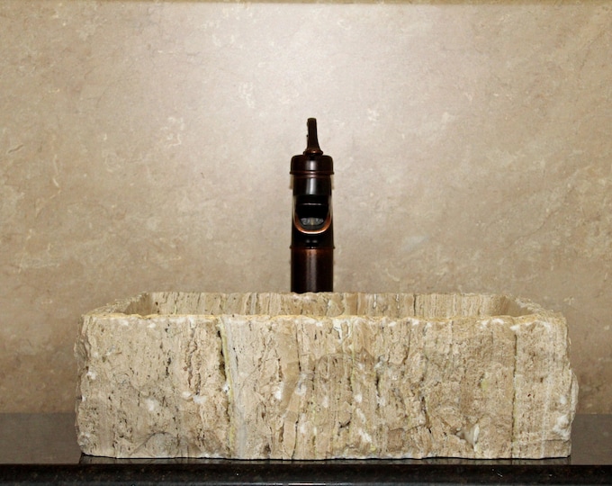 Handmade Rustic Travertine Stone Sink Vanity for Modern Bathrooms, 100% Polished Inside Marble Hand Carved Sinks, Stone Bathroom Vessel Sink