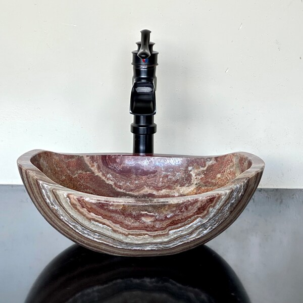 Natural Stone Sink - Onyx Sink - Rustic Travertine Marble - Hand Carved Vessel Sink - Vanity Bathroom Sink - Handmade