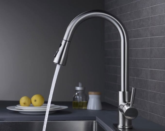 Single Handle High Arc Brushed Nickel Pull Out Kitchen Faucet,Single Level Stainless Steel Kitchen Sink Faucets with Pull Down Sprayer