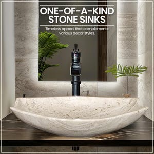 Natural Stone Sink - Travertine Marble - Hand Carved Vessel Sink - Vanity Bathroom Sink - Handmade