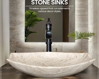 Natural Stone Sink - Travertine Marble - Hand Carved Vessel Sink - Vanity Bathroom Sink - Handmade
