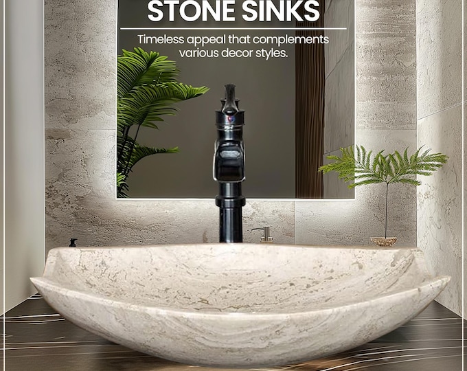 Natural Stone Sink - Travertine Marble - Hand Carved Vessel Sink - Vanity Bathroom Sink - Handmade
