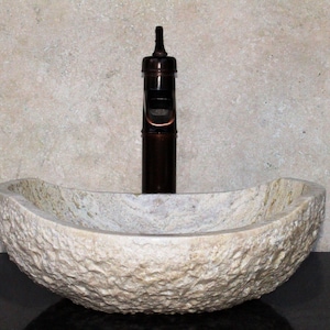 Natural Stone Sink - Rustic Travertine Marble - Hand Carved Vessel Sink - Vanity Bathroom Sink - Handmade
