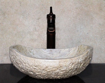 Natural Stone Sink - Rustic Travertine Marble - Hand Carved Vessel Sink - Vanity Bathroom Sink - Handmade