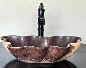 Natural Stone Sink - Onyx Sink - Hand Carved Vessel Sink - Vanity Bathroom Sink - Handmade