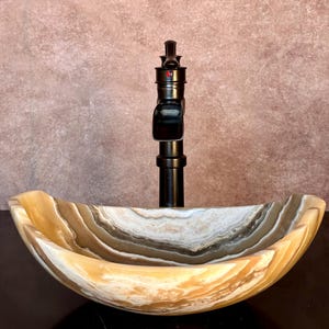 Lavabo de piedra natural - Mármol travertino - Lavabo tallado a mano - Lavabo de tocador para baño - Hecho a mano