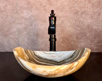 Lavabo de piedra natural - Mármol travertino - Lavabo tallado a mano - Lavabo de tocador para baño - Hecho a mano