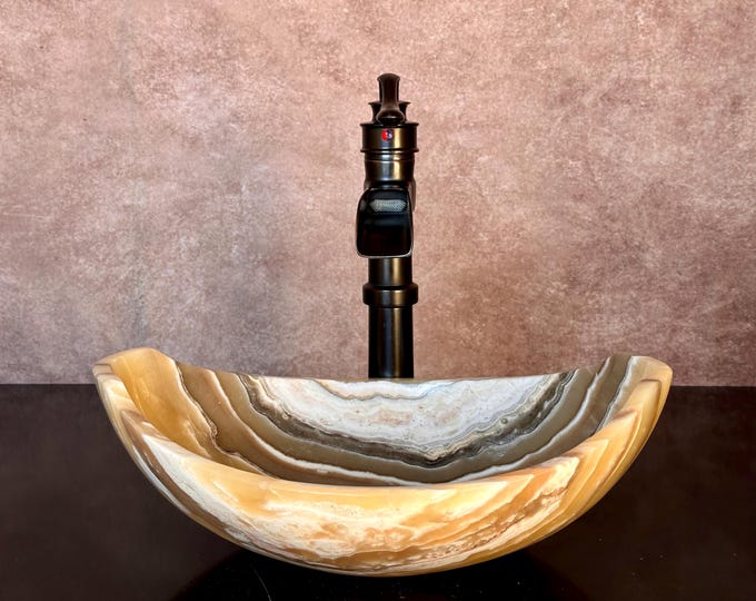 Lavabo de piedra natural - Mármol travertino - Lavabo tallado a mano - Lavabo de tocador para baño - Hecho a mano