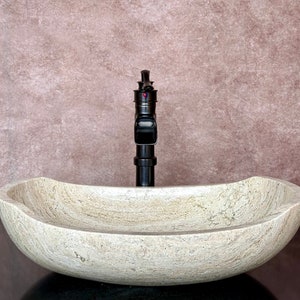 Natural Stone Sink - Travertine Marble - Hand Carved Vessel Sink - Vanity Bathroom Sink - Handmade