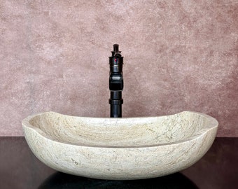 Natural Stone Sink - Rustic Travertine Marble - Hand Carved Vessel Sink - Vanity Bathroom Sink - Handmade
