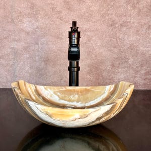 Lavabo de piedra natural - Mármol travertino - Lavabo tallado a mano - Lavabo de tocador para baño - Hecho a mano