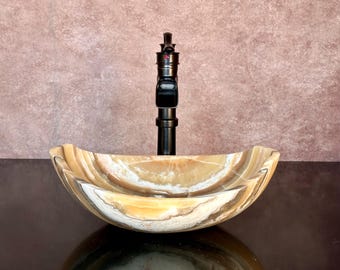 Handmade Onyx Stone Sink: Polished Bathroom Vanity Bowl (15.5” x 11.25” x 5.5”)
