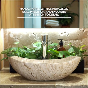 Natural Stone Sink - Travertine Marble - Hand Carved Vessel Sink - Vanity Bathroom Sink - Handmade