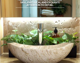 Natural Stone Sink - Travertine Marble - Hand Carved Vessel Sink - Vanity Bathroom Sink - Handmade