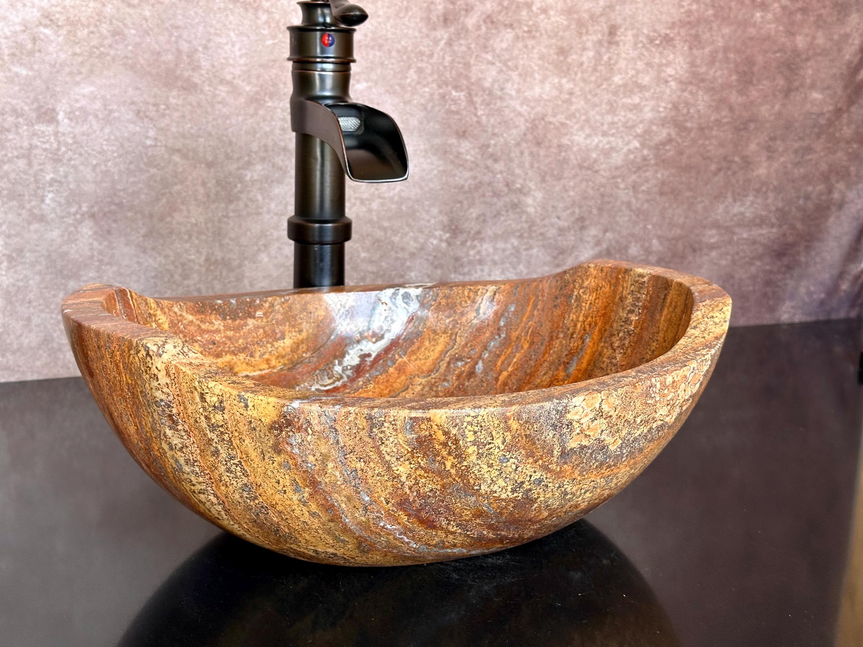 Natural Stone Sink - Rustic Travertine Marble - Hand Carved Vessel Sink - Vanity Bathroom Sink - Handmade