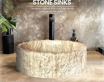 Bathroom Vessel Sink Stone Basin Vanity Rustic Travertine Marble Basin