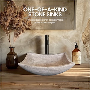 Natural Stone Sink - Rustic Travertine Marble - Hand Carved Vessel Sink - Vanity Bathroom Sink - Handmade