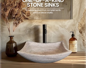 Natural Stone Sink - Rustic Travertine Marble - Hand Carved Vessel Sink - Vanity Bathroom Sink - Handmade
