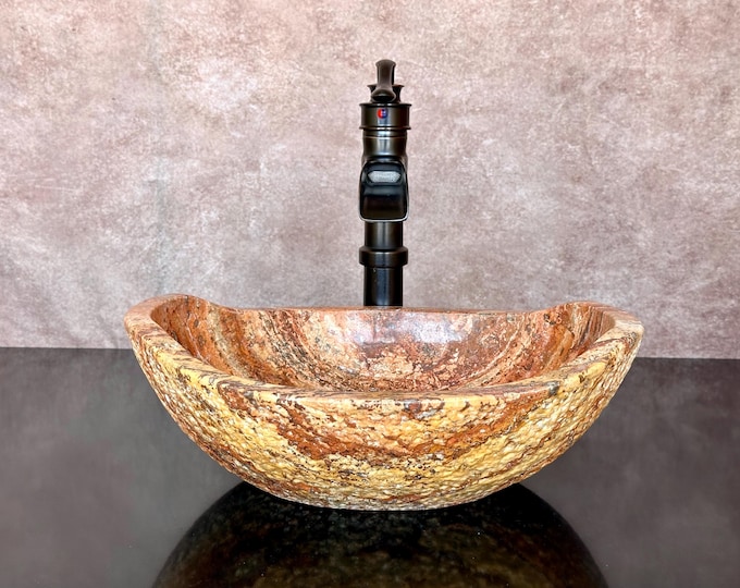 Natural Stone Sink - Rustic Travertine Marble - Hand Carved Vessel Sink - Vanity Bathroom Sink - Handmade