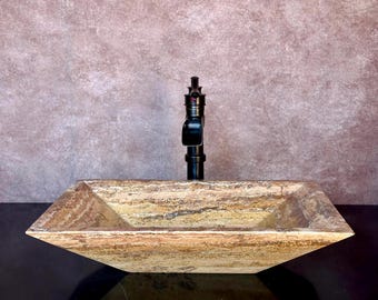 Natural Stone Sink - Travertine Marble - Hand Carved Vessel Sink - Vanity Bathroom Sink - Handmade