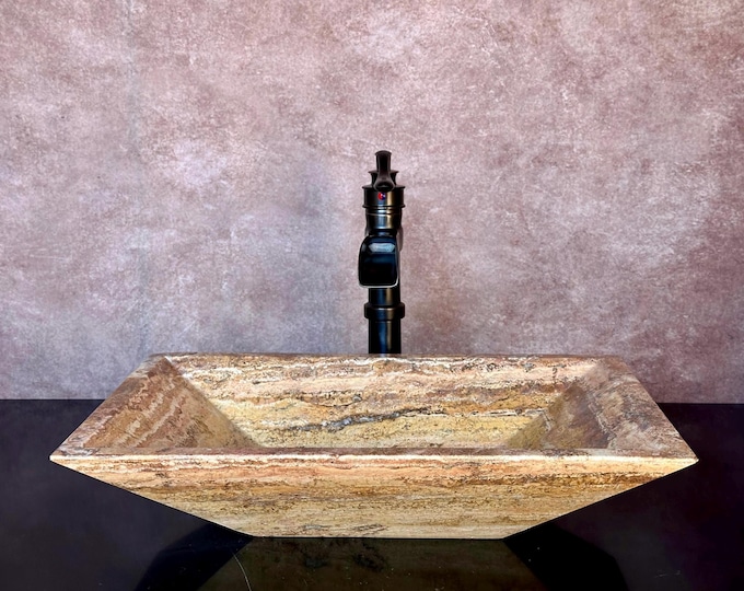 Natural Stone Sink - Travertine Marble - Hand Carved Vessel Sink - Vanity Bathroom Sink - Handmade