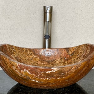 Natural Stone Sink - Travertine Marble - Hand Carved Vessel Sink - Vanity Bathroom Sink - Handmade