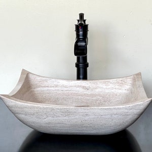 Natural Stone Sink - Rustic Travertine Marble - Hand Carved Vessel Sink - Vanity Bathroom Sink - Handmade