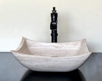 Natural Stone Sink - Rustic Travertine Marble - Hand Carved Vessel Sink - Vanity Bathroom Sink - Handmade