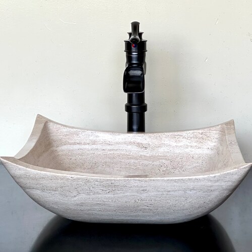 Hand Carved Travertine Vessel Sink: Rustic Bathroom Vanity