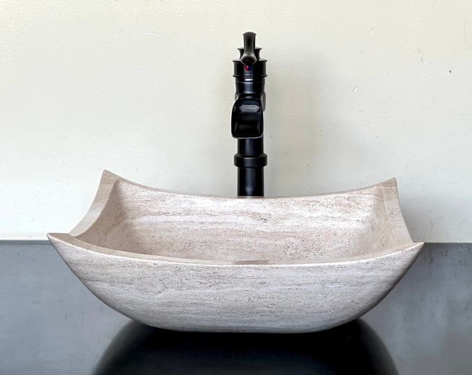 Natural Stone Sink - Rustic Travertine Marble - Hand Carved Vessel Sink - Vanity Bathroom Sink - Handmade