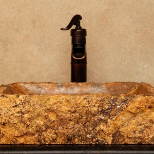 Natural Stone Sink - Rustic Travertine Marble - Hand Carved Vessel Sink - Vanity Bathroom Sink - Handmade- Vessel Sink