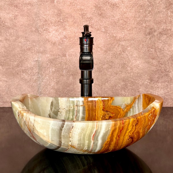 Natural Stone Sink - Onyx - Hand Carved Vessel Sink - Vanity Bathroom Sink - Handmade