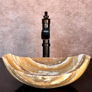 Lavabo de piedra natural - Mármol travertino - Lavabo tallado a mano - Lavabo de tocador para baño - Hecho a mano